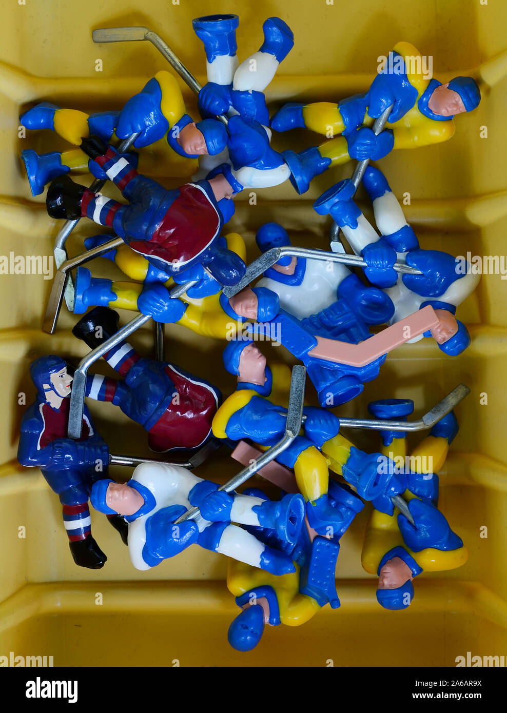toy plastic hockey players in a plastic box Stock Photo Alamy