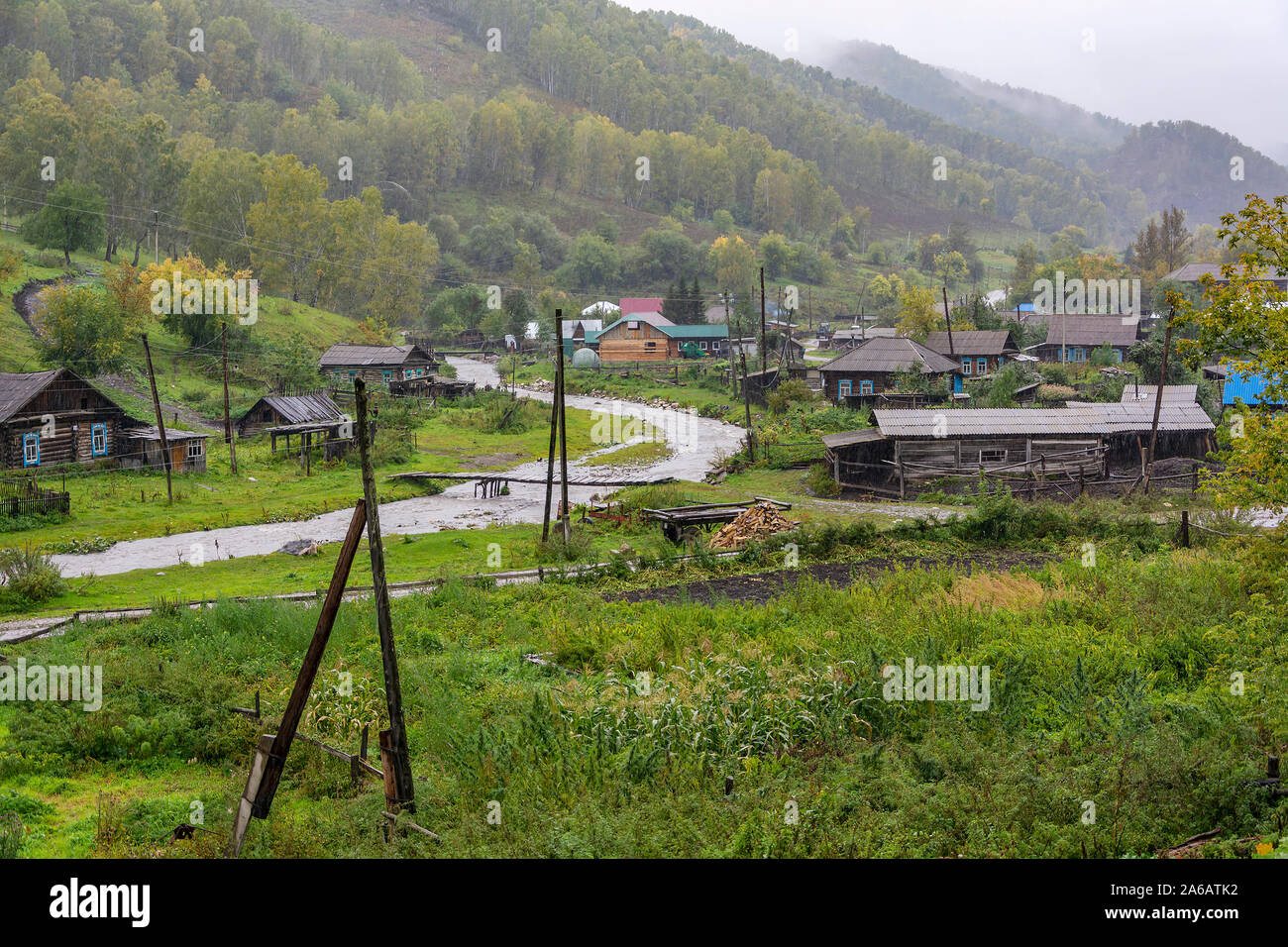 Old Chui tract,  Proletarka village on the Sarasa river in Altai Krai Stock Photo