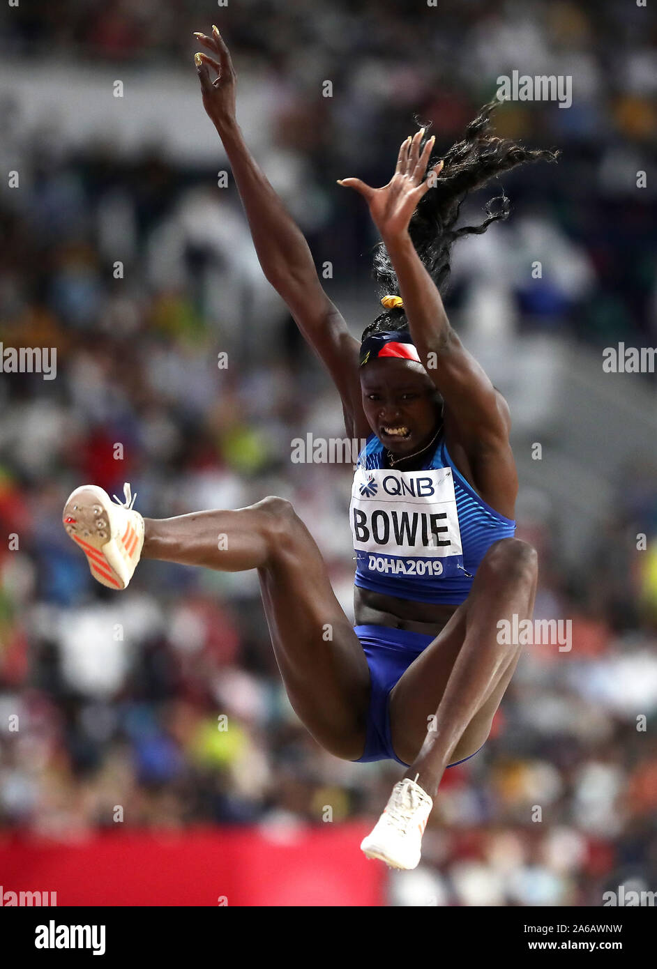 USA's Tori Bowie in the Women's Long Jump during day ten of the IAAF