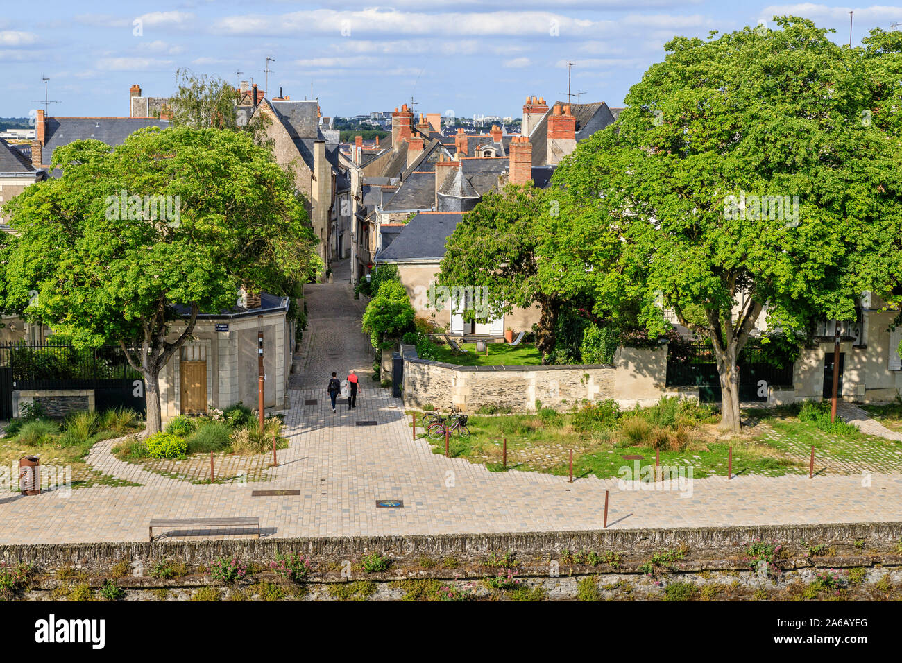 France, Maine et Loire, Angers, Chateau d’Angers, Angers castle, the Rue Saint Aignan seen from the castle’s wall walk // France, Maine-et-Loire (49), Stock Photo