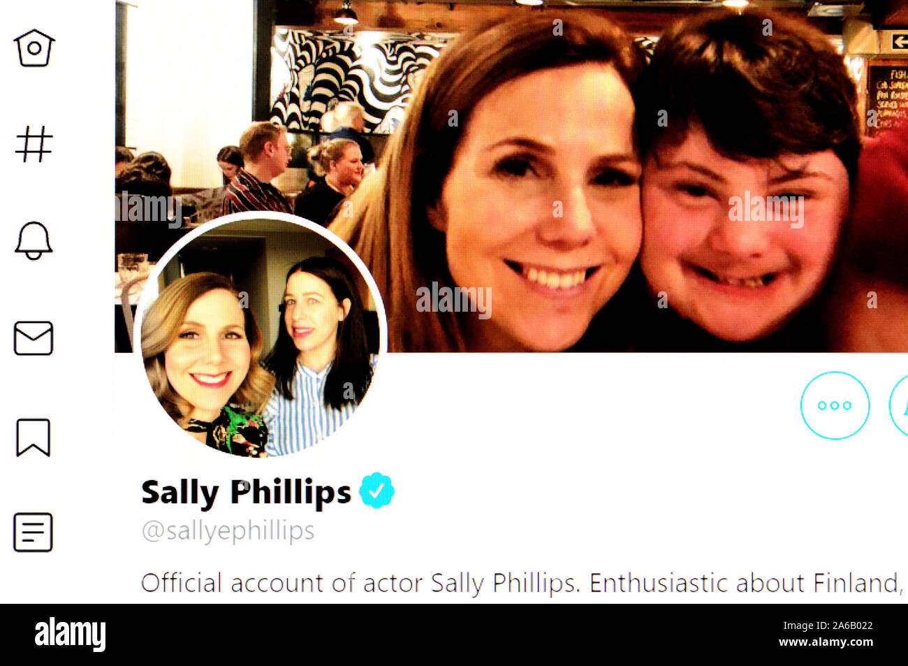 Twitter page (Oct 2019) Sally Phillips - actress and comedian Stock Photo