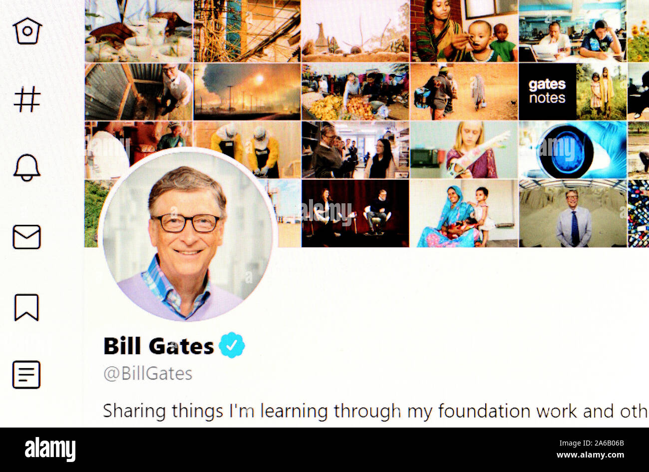 Twitter page (Oct 2019) Bill Gates Stock Photo