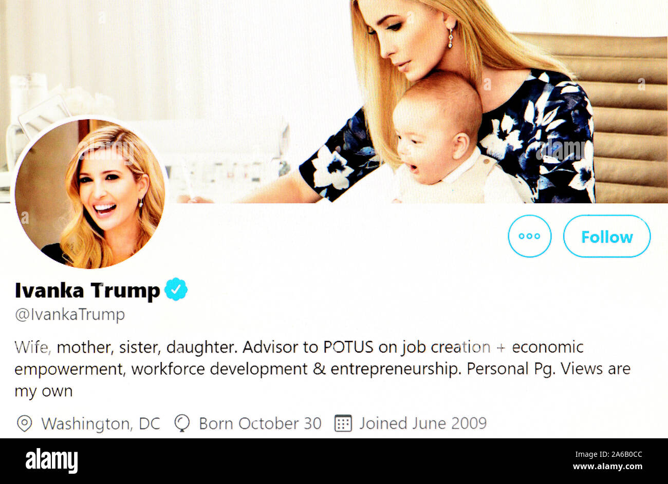 Twitter page (Oct 2019) Ivanka Trump Stock Photo