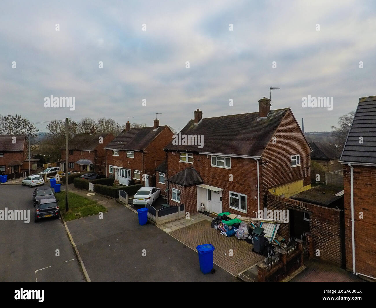 Aerial view of the poverty stricken area of Tunstall and Chell Heath in Stoke on Trent, streets