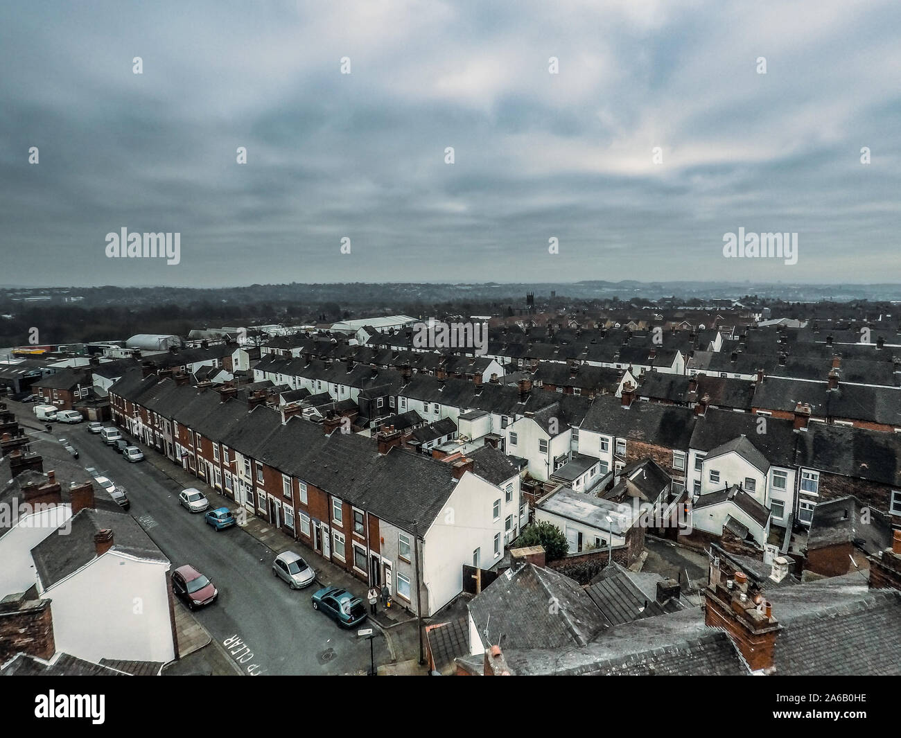 Aerial view of the poverty stricken area of Tunstall and Chell Heath in Stoke on Trent, streets