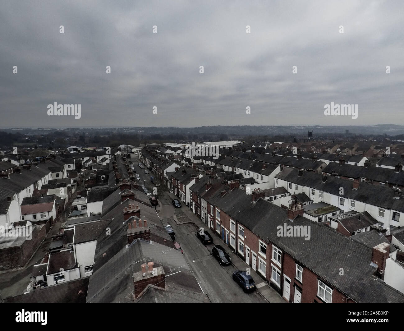 Aerial view of the poverty stricken area of Tunstall and Chell Heath in Stoke on Trent, streets