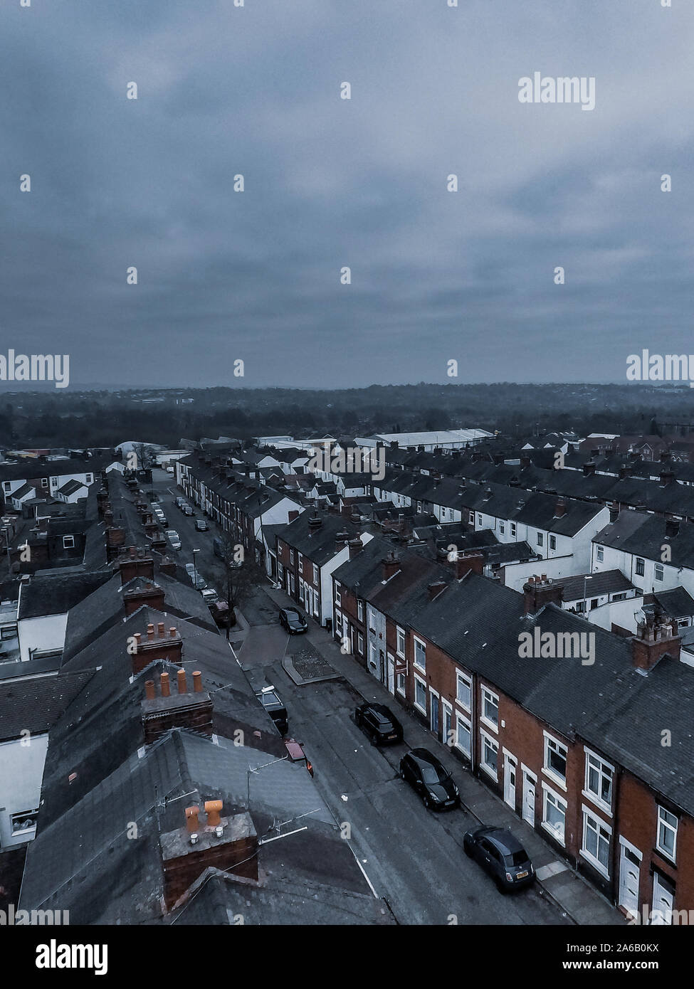 Aerial view of the poverty stricken area of Tunstall and Chell Heath in Stoke on Trent, streets