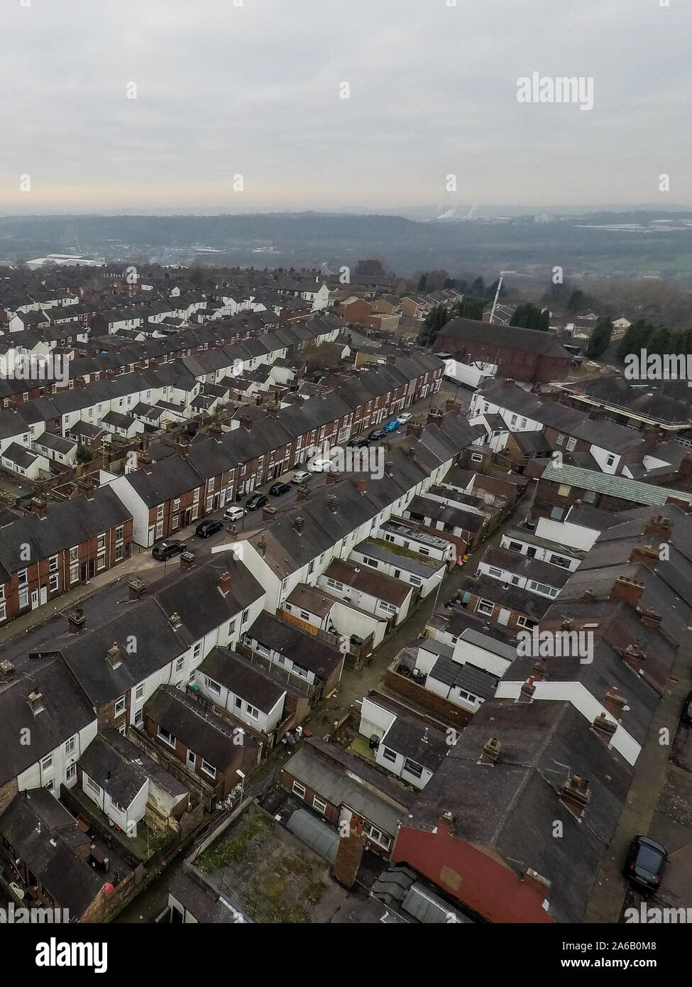 Aerial view of the poverty stricken area of Tunstall and Chell Heath in Stoke on Trent, streets