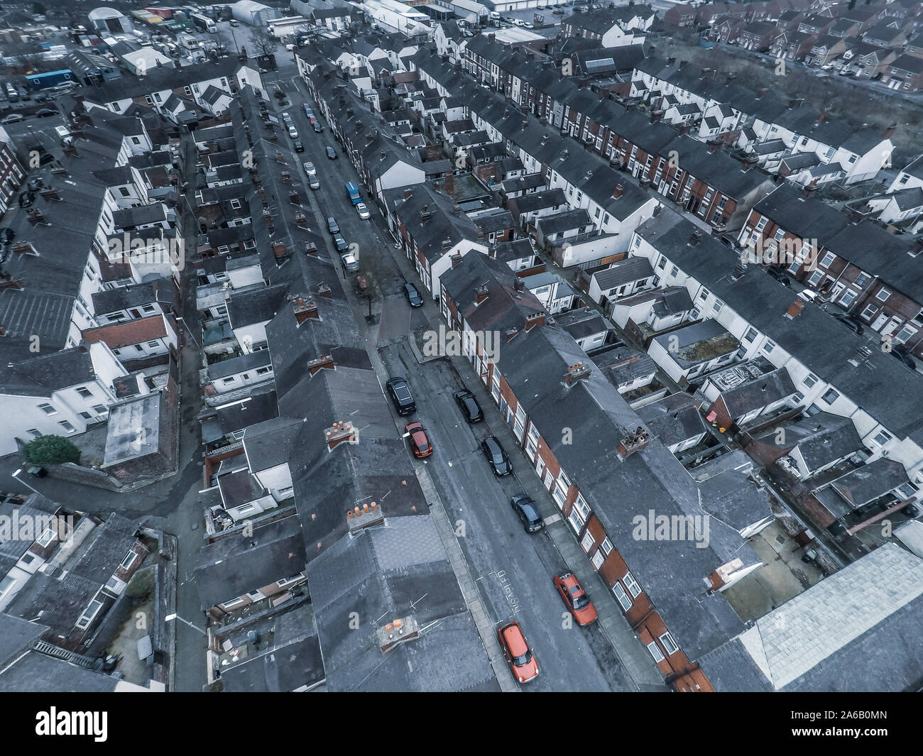 Aerial view of the poverty stricken area of Tunstall and Chell Heath in Stoke on Trent, streets