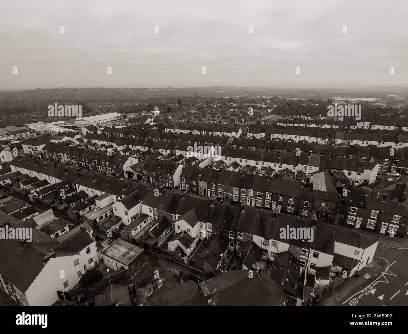 Aerial view of the poverty stricken area of Tunstall and Chell Heath in Stoke on Trent, streets