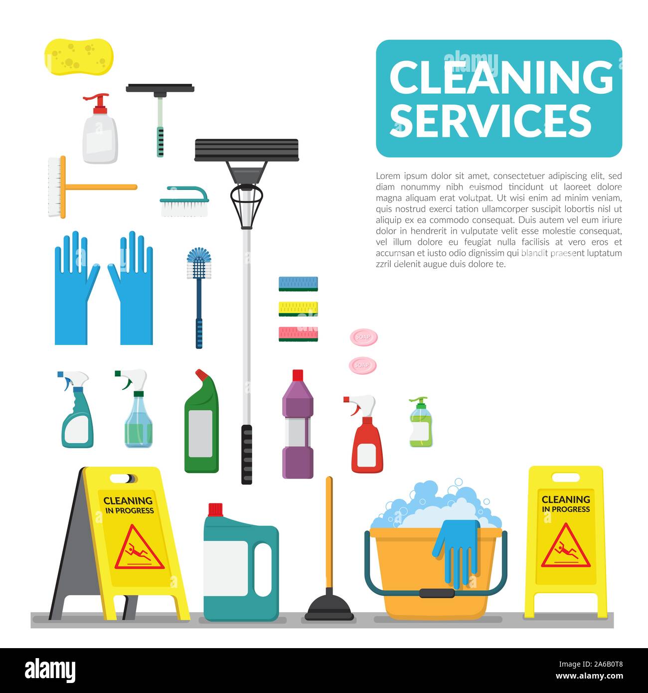 vector set of household supplies cleaning product , tools of house cleaning isolated on white background. template with copy space for text and logo f Stock Vector
