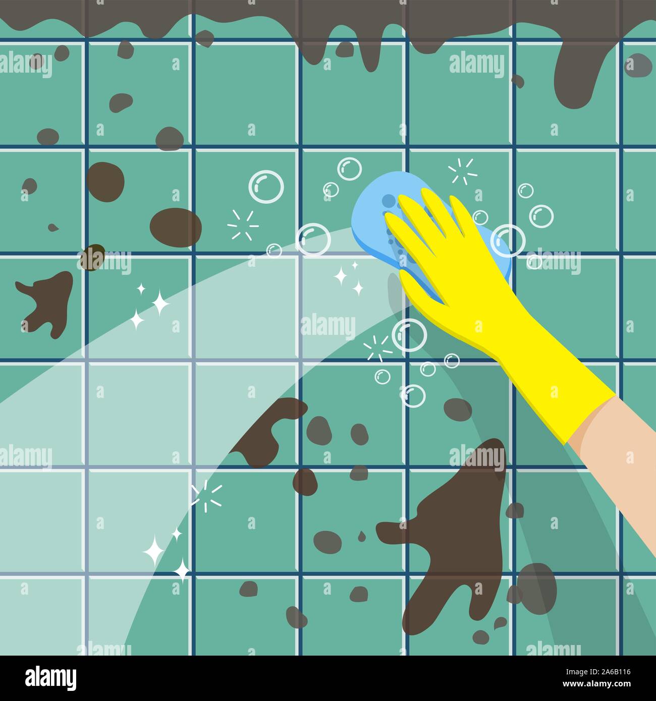 vector of hand with yellow rubber glove holding sponge for cleaning ...