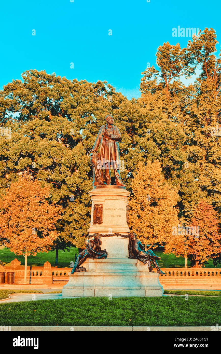 James A. Garfield Monument by John Quincy Adams Ward at the center of Garfield Circle. Stock Photo