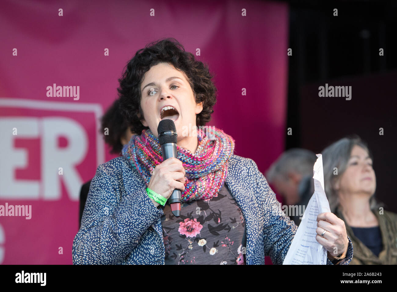 Westminster, London, UK. 19 October 2019.  Claire Hanna, member of SDLP  addresses the rally on Parliament Square.  MPs have just voted in favour of Oliver Letwin MP amendment to the government’s Brexit Deal. Hundreds of thousands supporters of the 'People's Vote' converge on Westminster for a ‘final say’ on the Prime Minister Boris Johnson’s new Brexit deal. Stock Photo