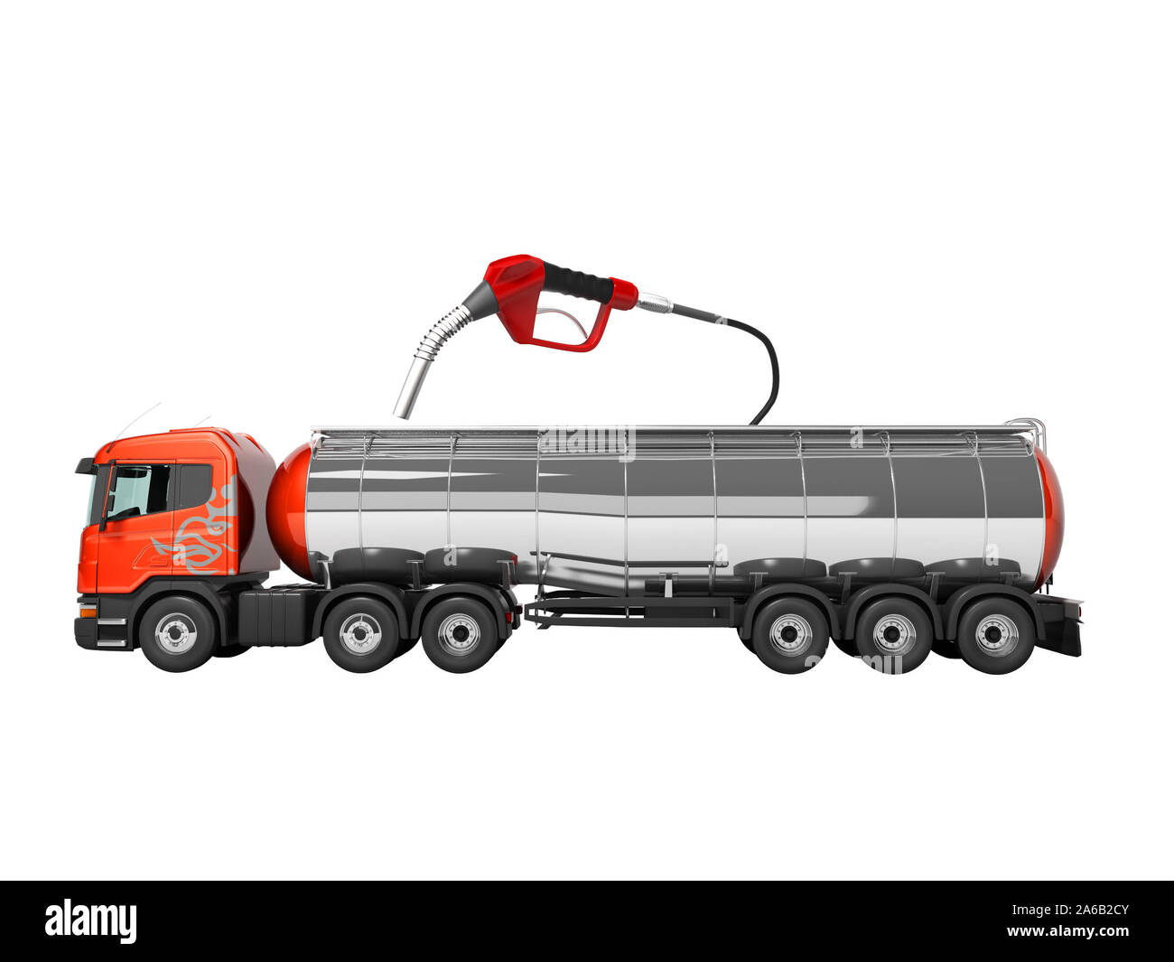 Concept refueling gasoline tank truck with fuel 3d render on white