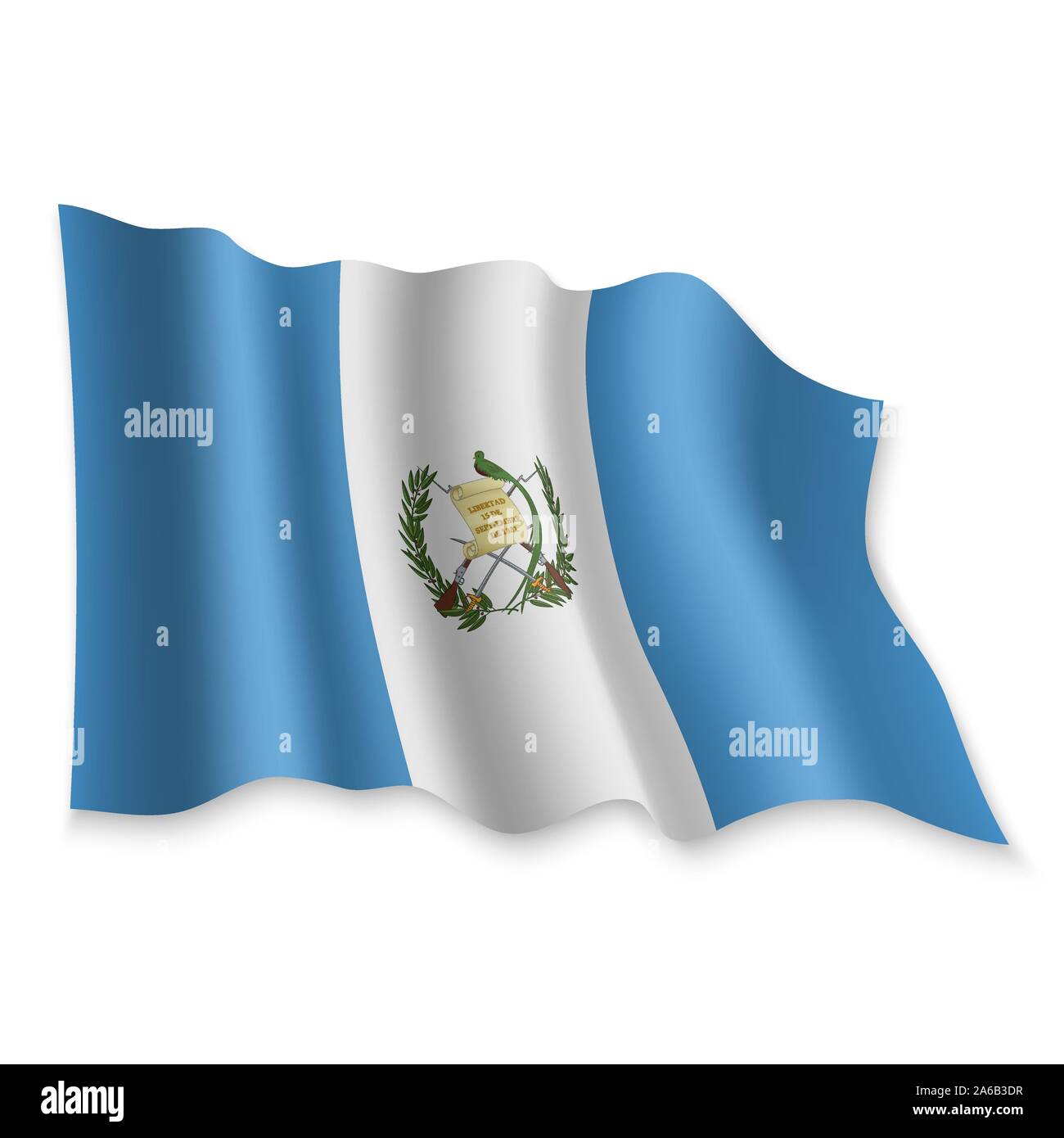 3D Realistic waving Flag of Guatemala on white background Stock Vector