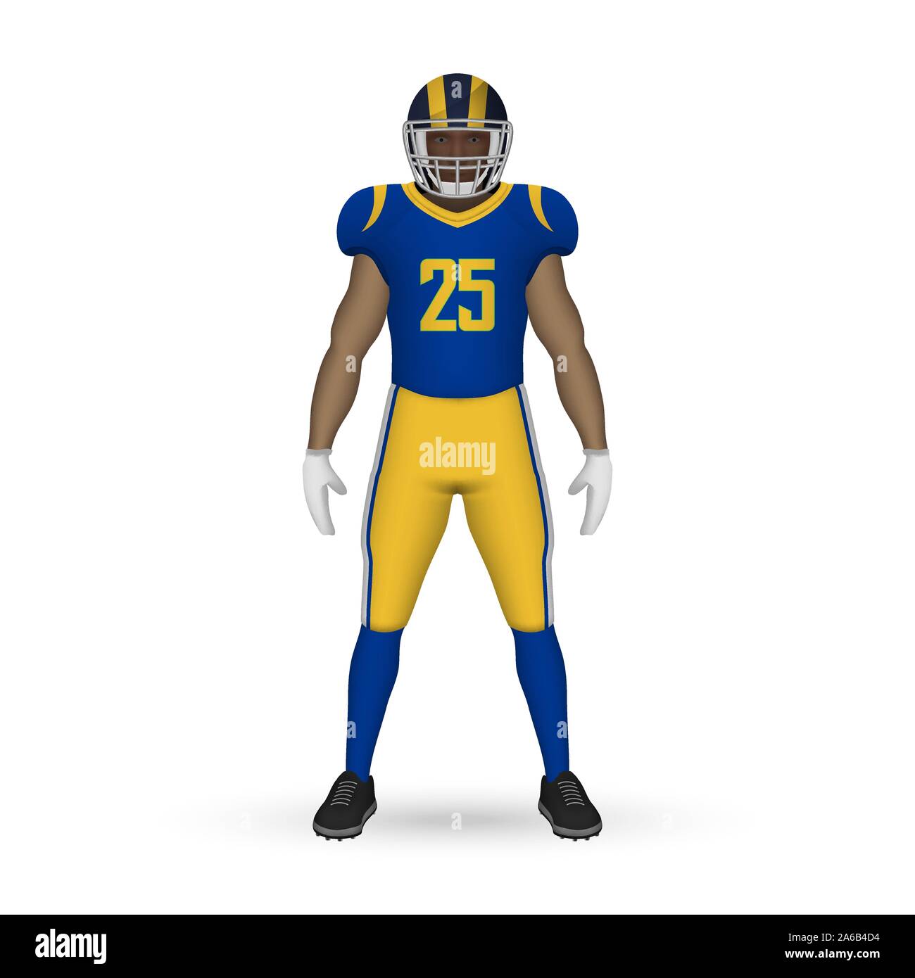 3D realistic American football player, Team Kit template design Los Angeles Rams Stock Vector
