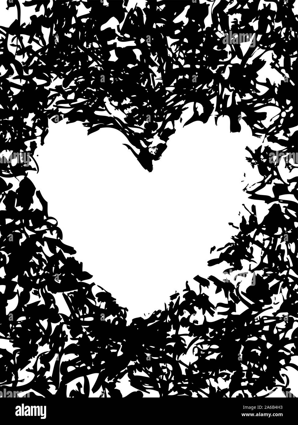 Grunge stencil frame heart. Blot painted frame heart, ink splatter