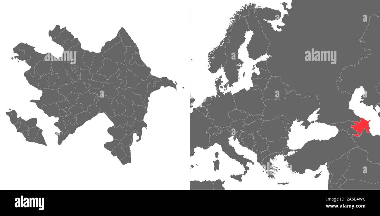 Map of Azerbaijan with location on european map Stock Vector