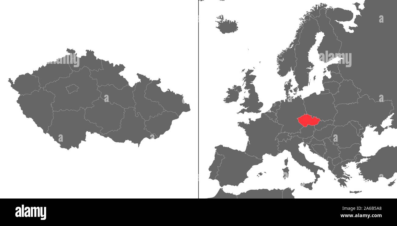 Map of Czech Republic with location on european map Stock Vector Image