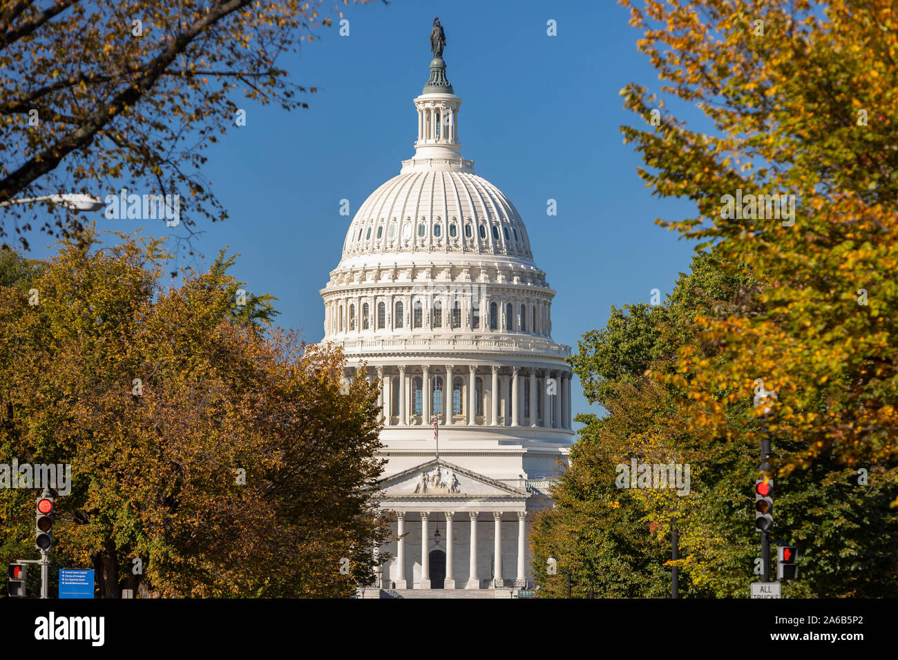 WASHINGTON, DC, USA - United States Capitol, see from East Capitol Street NE during autumn. Stock Photo