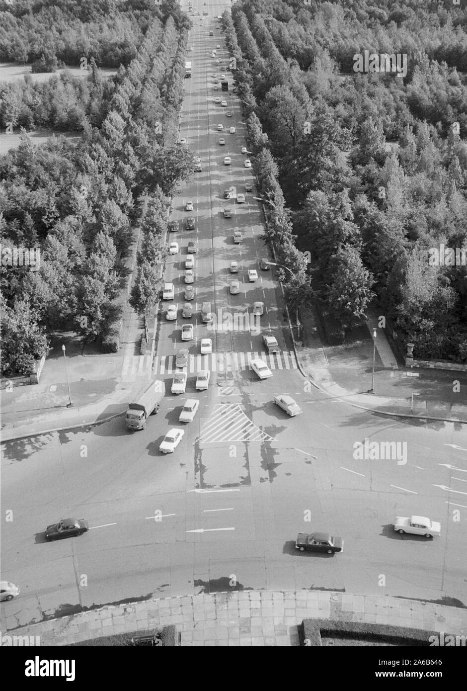Strasse des 17. Juni in the 60s viewed from Siegessaeule, Berlin, Germany Stock Photo