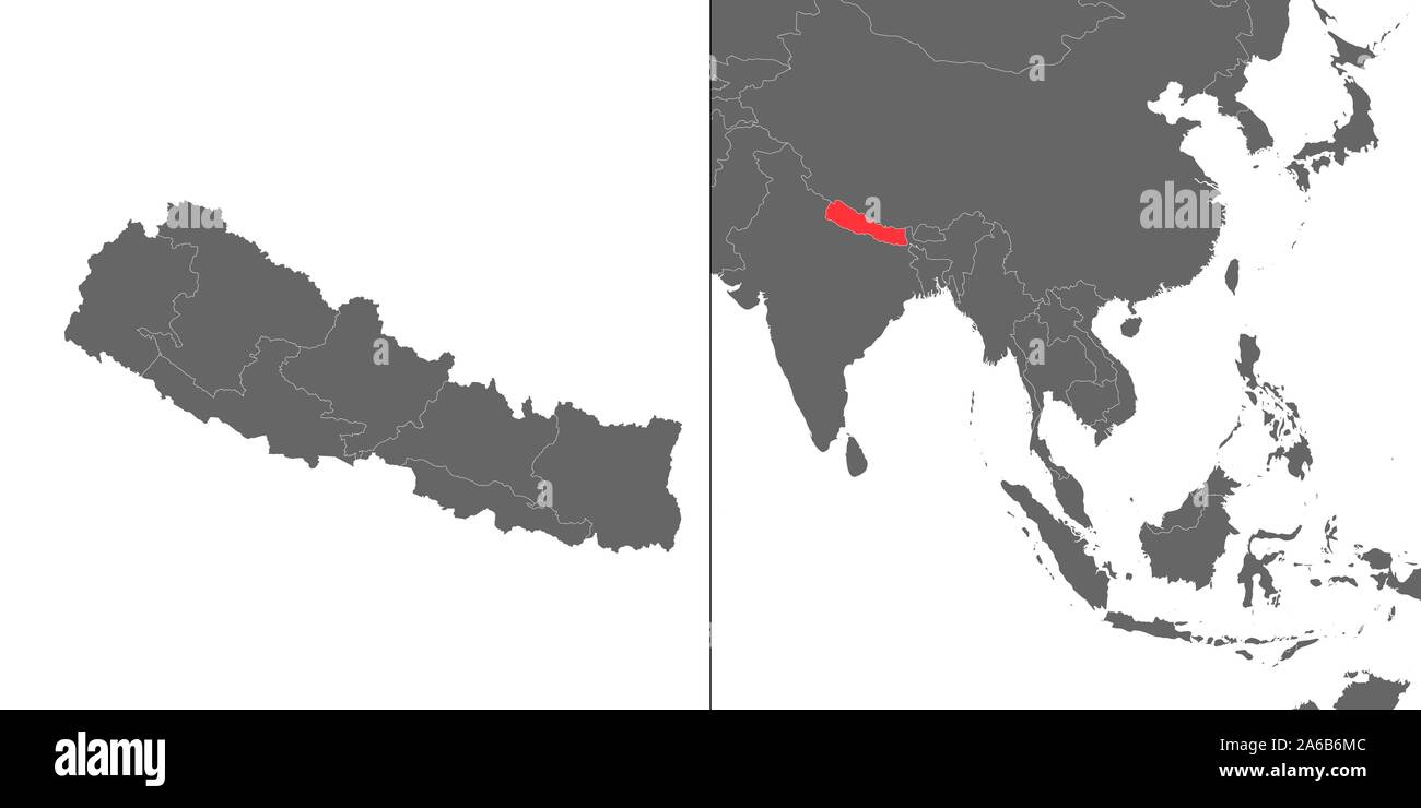 Map of Nepal with location on asian map Stock Vector Image & Art Alamy