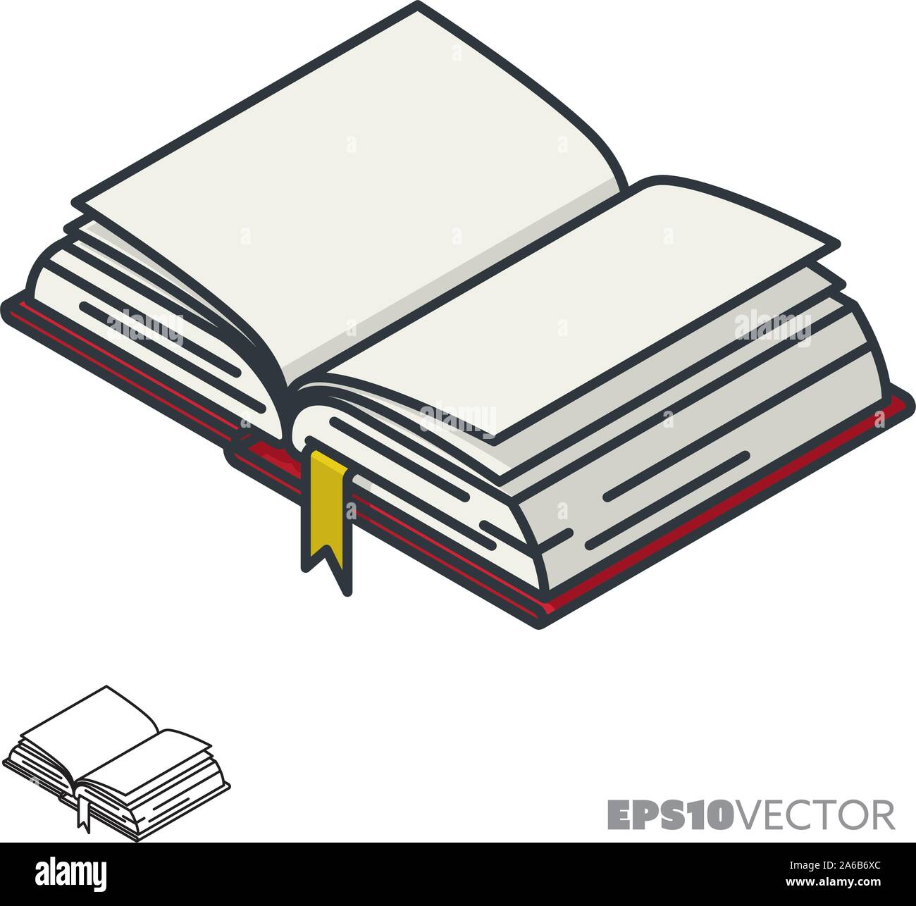 Open book isometric icon, outline and filled literature symbols. Printed media and education concept vector illustration. Stock Vector