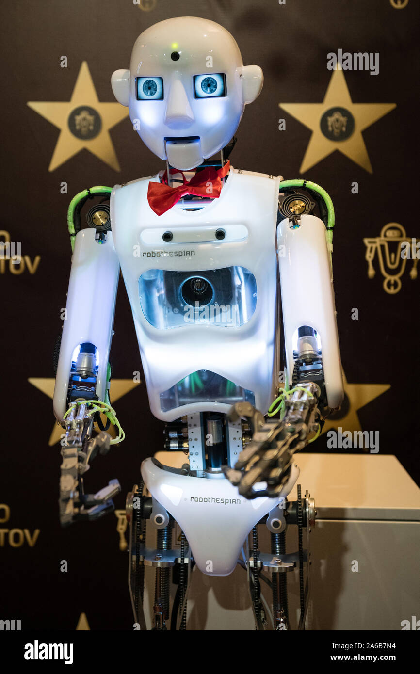 BRATISLAVA, SLOVAKIA - OCT 25, 2019: Robot THESPIAN demonstrates its skills to visitors at the mall in Bratislava, Slovakia Stock Photo