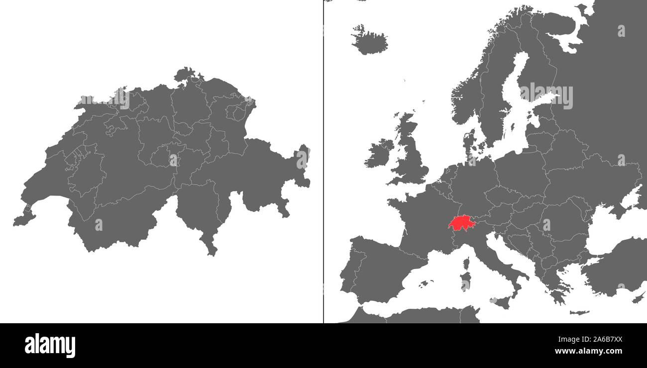 Map of Switzerland with location on european map