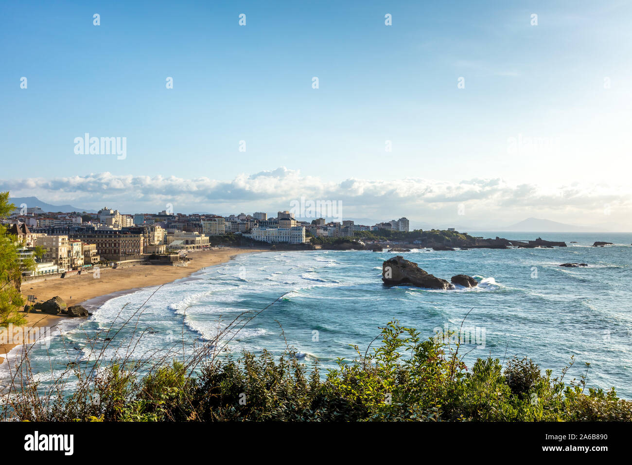 Biarritz, France - 06 September 2019 - View of the beach and the city of Biarritz, french riviera, France Stock Photo