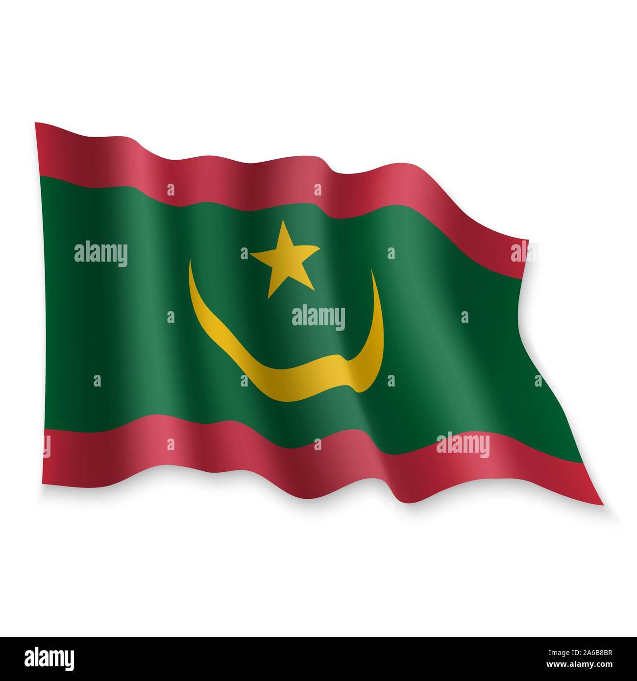 3D Realistic waving Flag of Mauritania on white background Stock Vector ...
