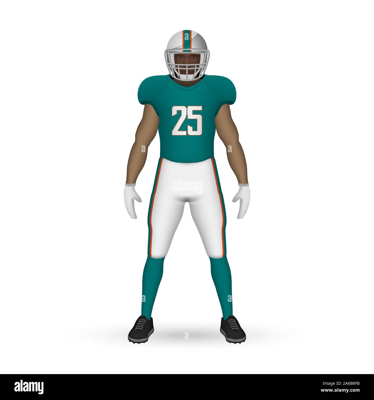 3D realistic American football player, Team Kit template design Miami Dolphins Stock Vector