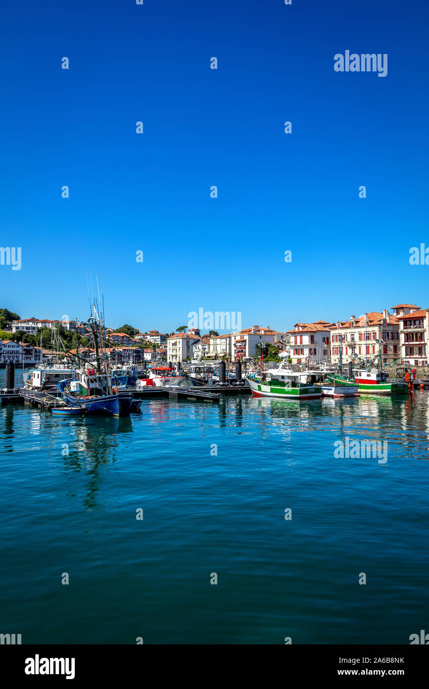 Saint-Jean-de-Luz, France - September 08, 2019 - View of the harbor and the village dwellings Stock Photo