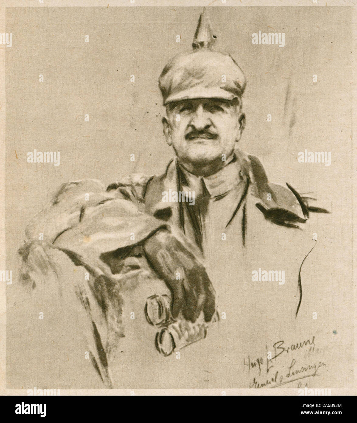 Pencil sketch dated 1916 showing General Alexander Adolf August Karl von Linsingen of the German army who commanded on the Eastern front with Russia.  Born 10 February 1850 died 5 June 1935 Stock Photo