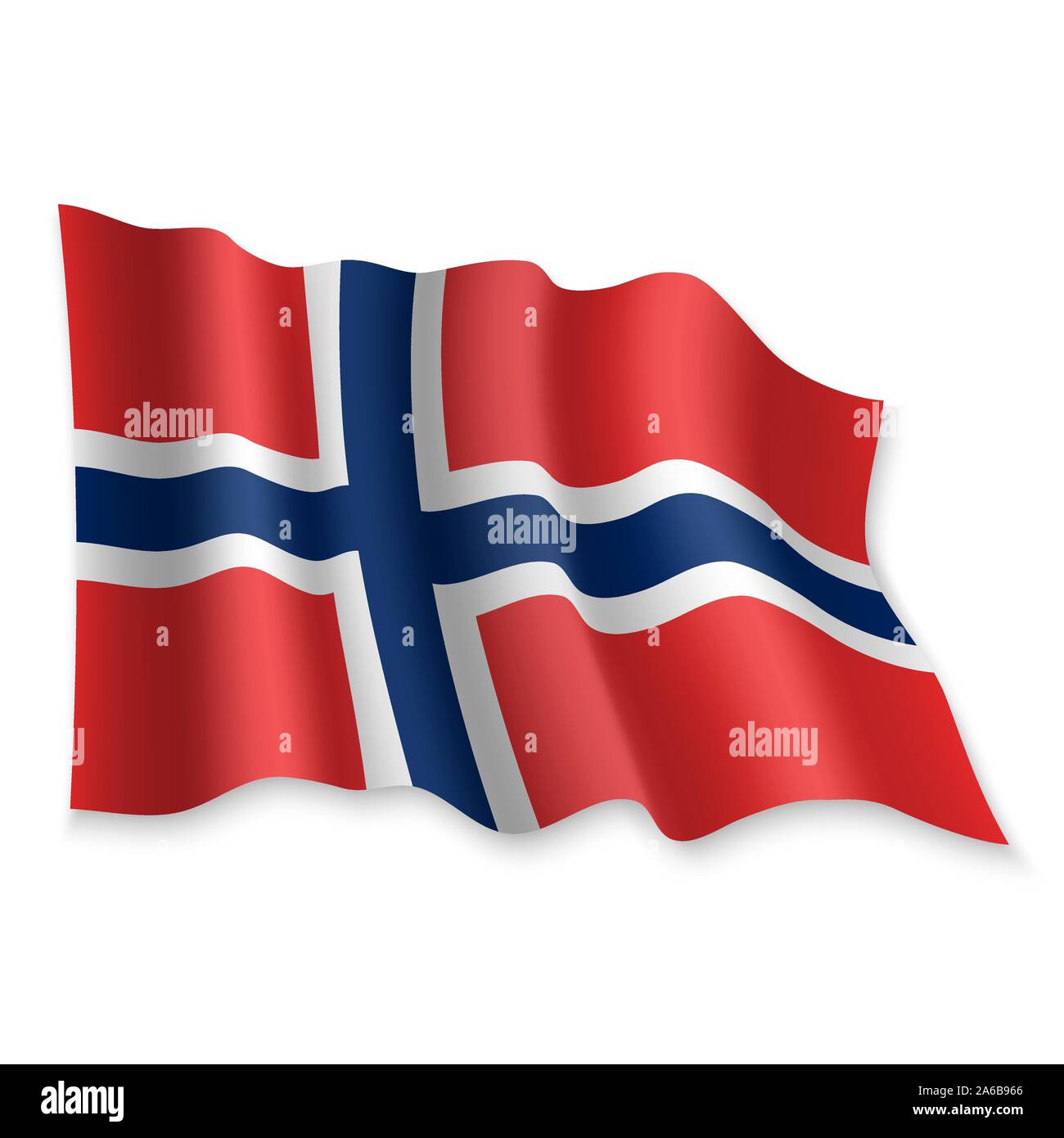 3D Realistic waving Flag of Norway on white background Stock Vector ...
