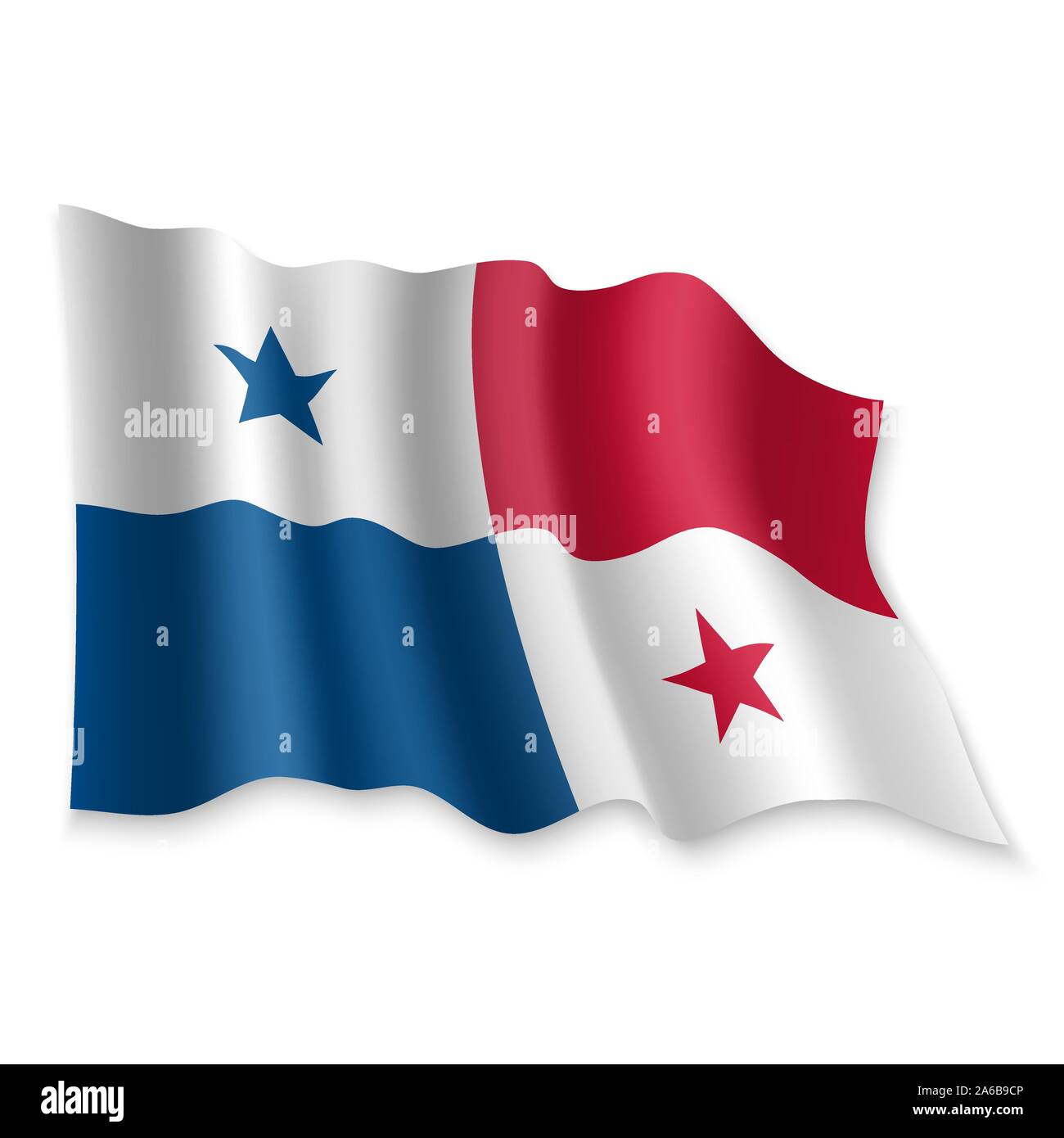3D Realistic waving Flag of Panama on white background Stock Vector