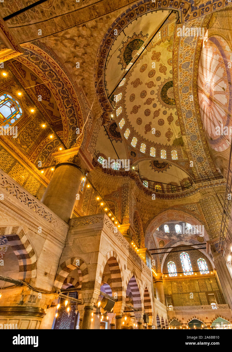 ISTANBUL TURKEY SULTAN AHMED OR BLUE MOSQUE INTERIOR MAIN HALL ...