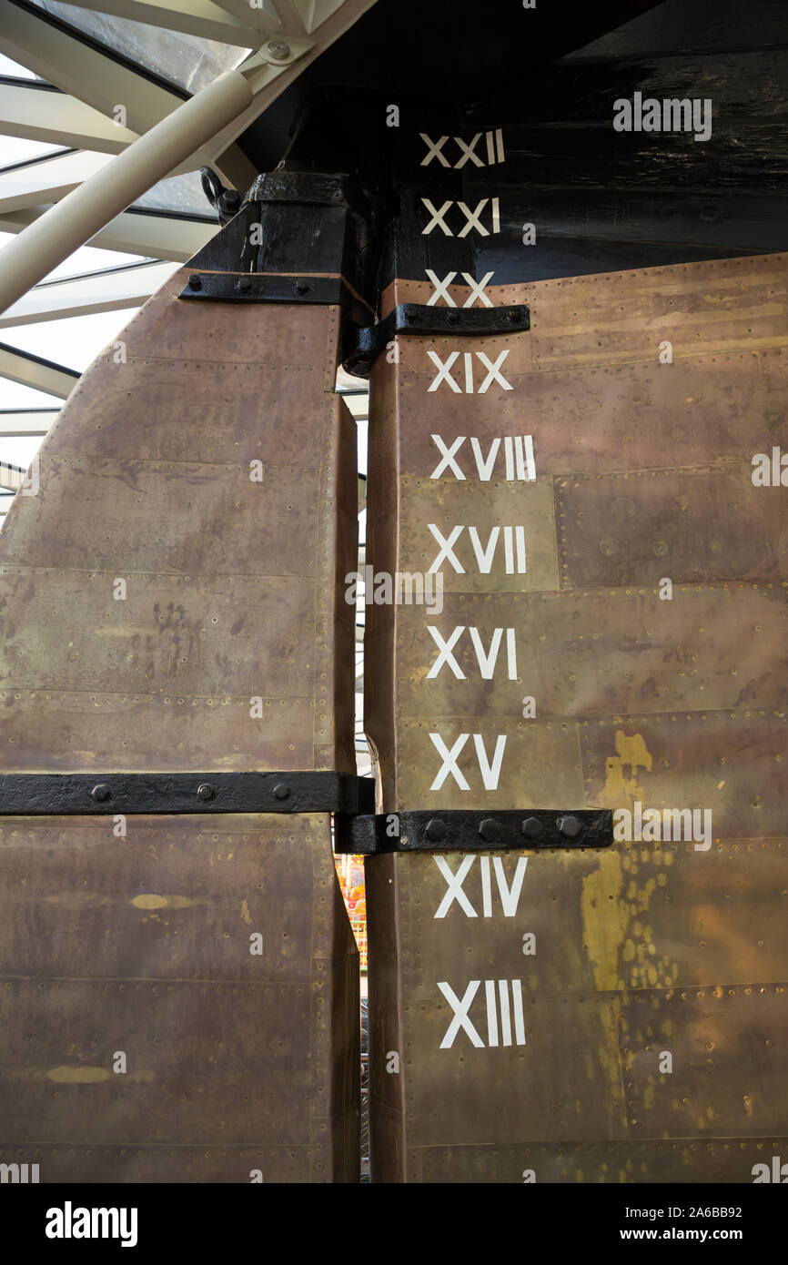 Ship rudder with skin sheathing of brass alloy metal made from copper ...