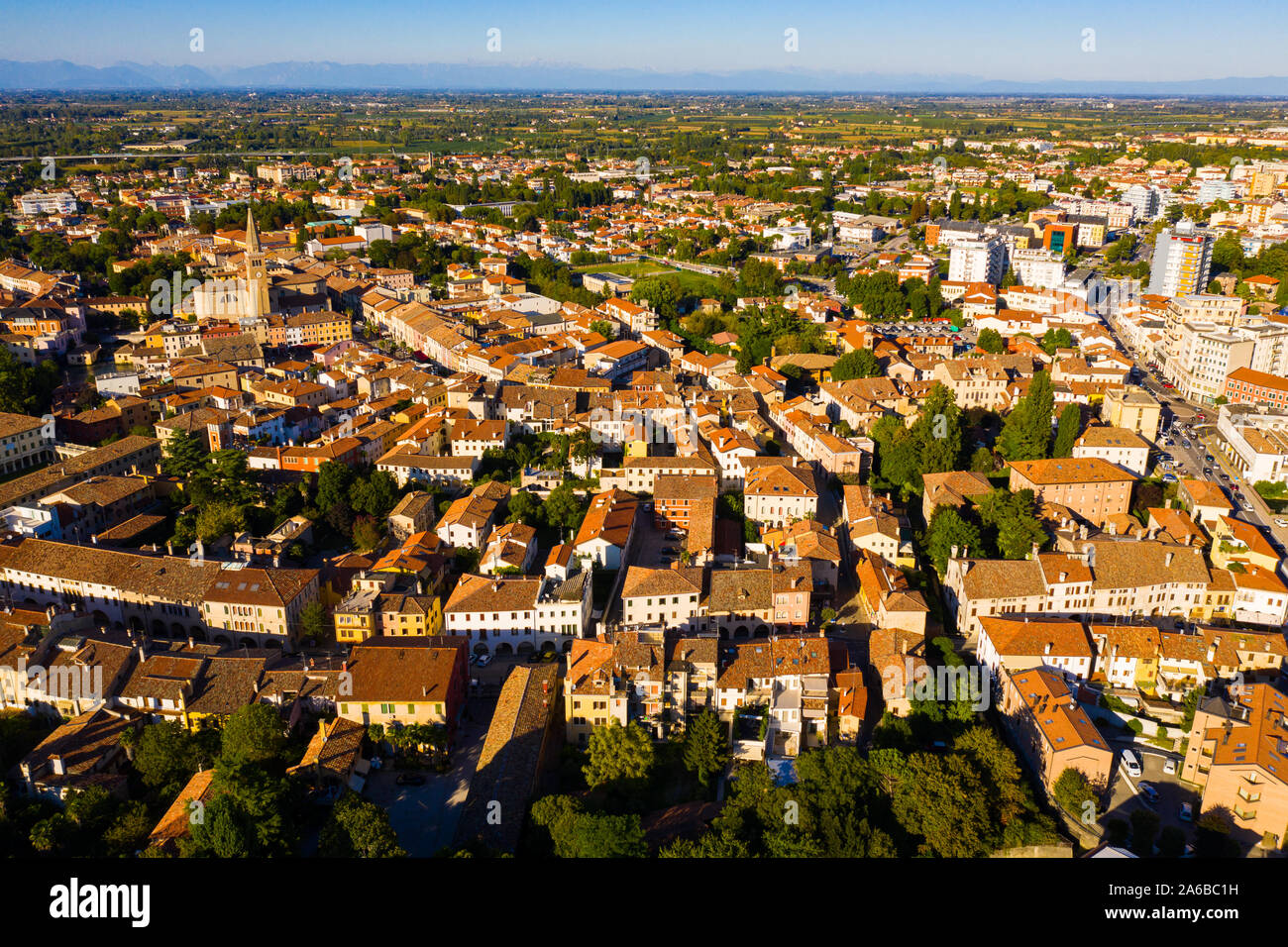 Scenic cityscape from drone of Italian town of Portogruaro in sunny day,  Veneto, Italy Stock Photo - Alamy