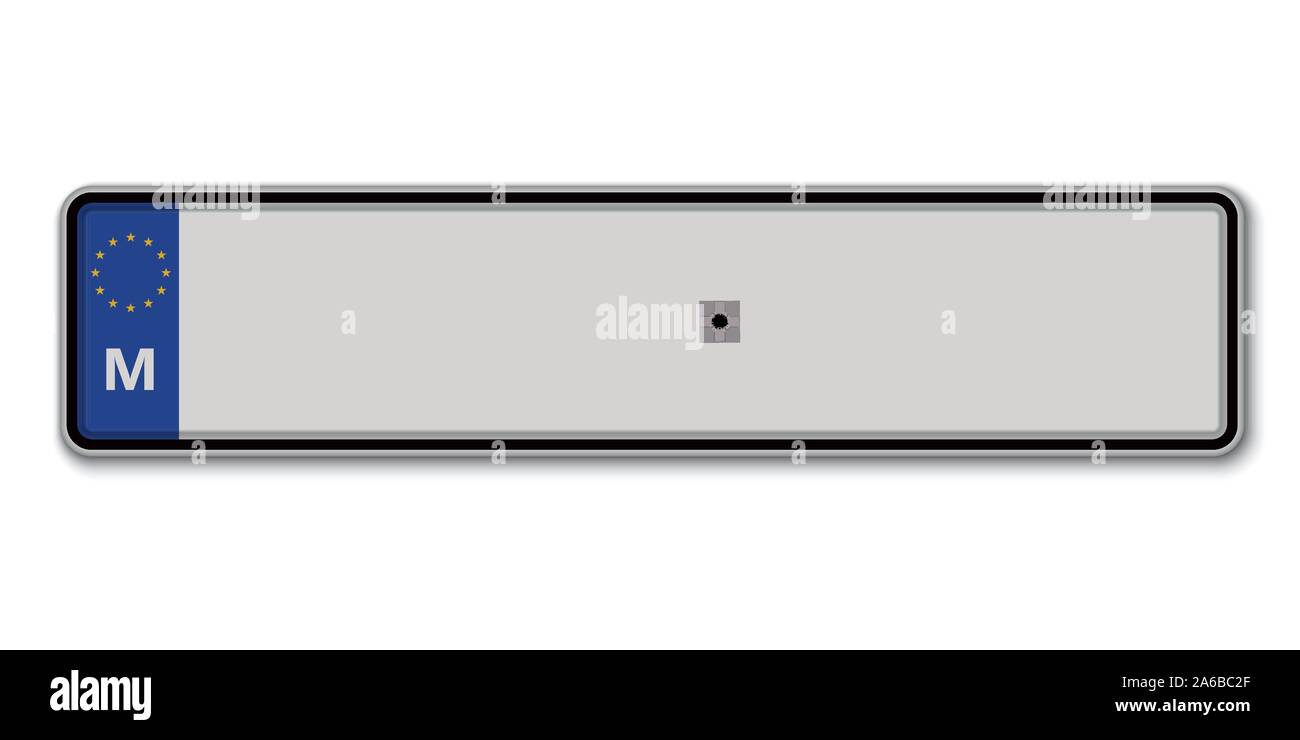 Car number plate. Vehicle registration license of Malta Stock Vector