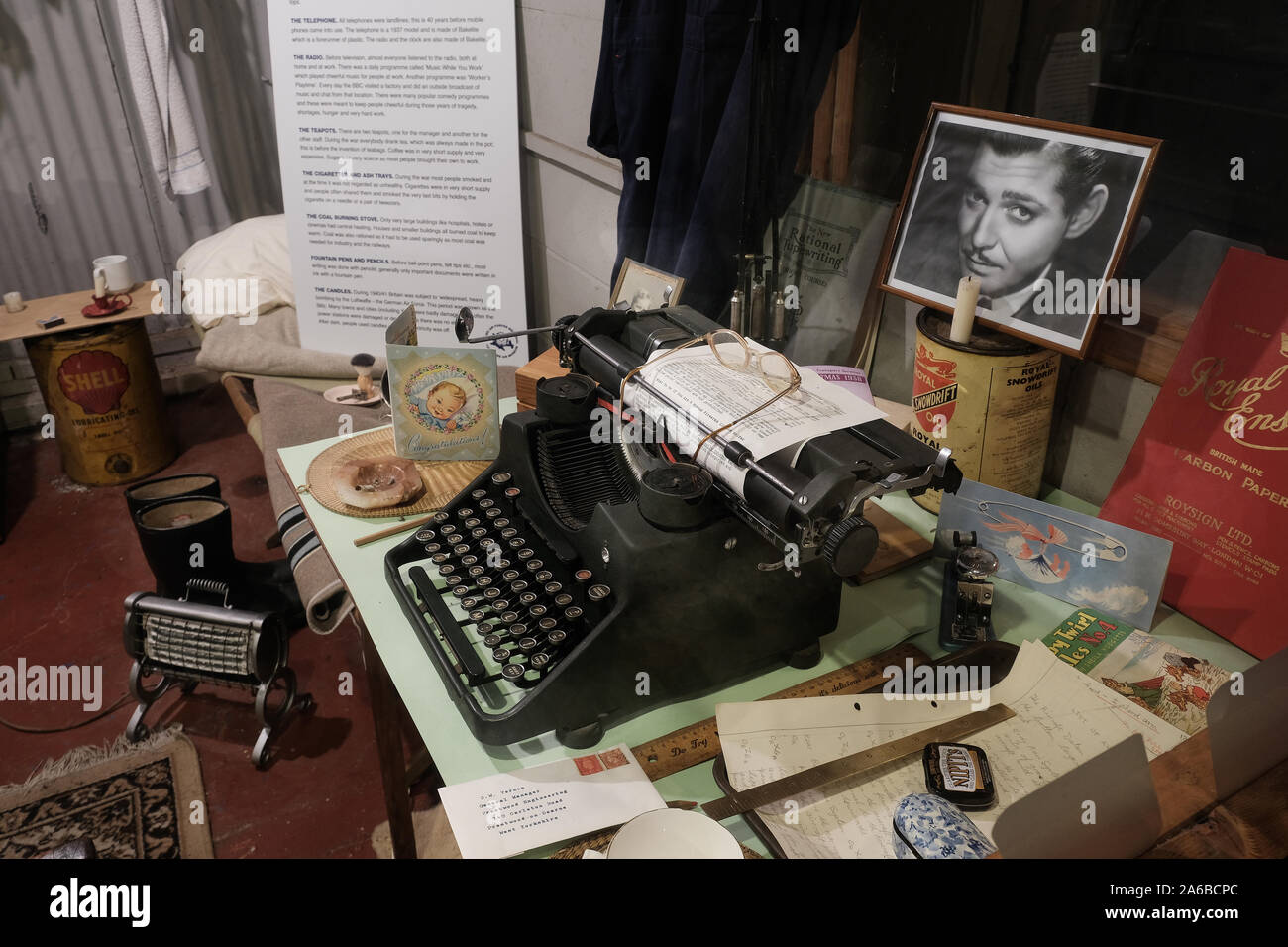 Equipment display as might have been in use in a small engineering office in the second world war. Stock Photo