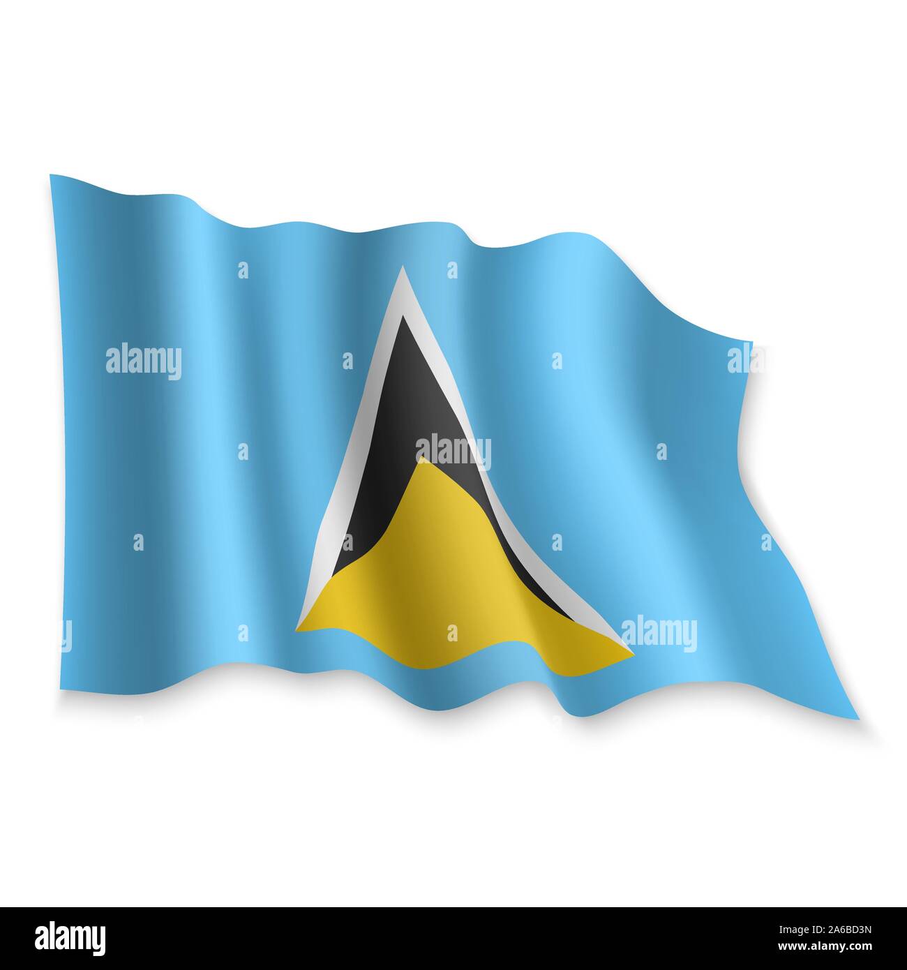 3D Realistic waving Flag of Saint Lucia on white background Stock Vector