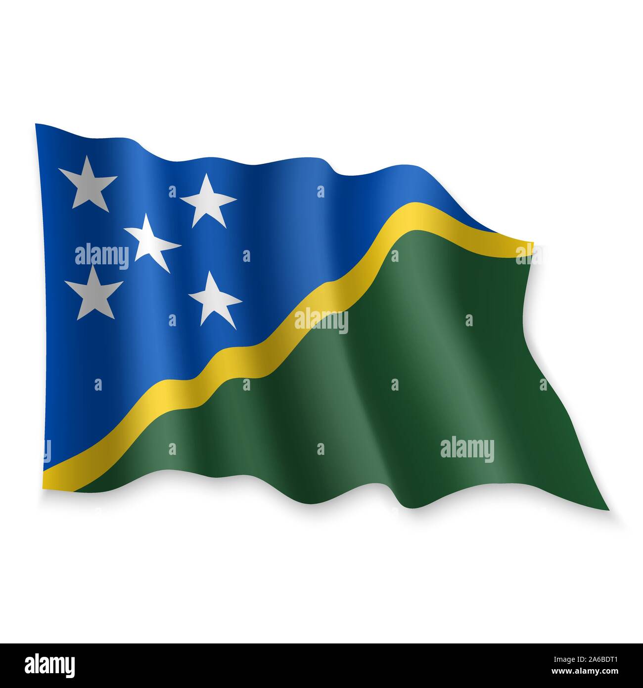 3D Realistic waving Flag of Solomon Islands on white background Stock ...