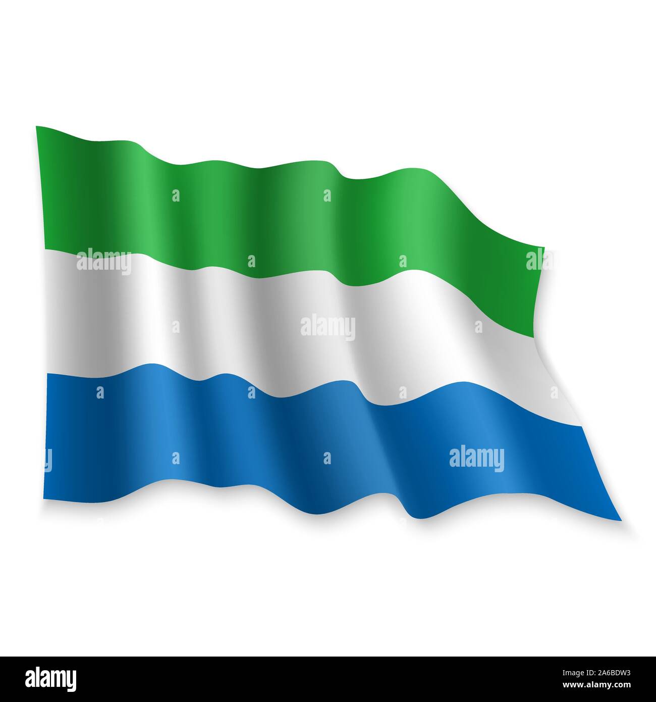 3D Realistic waving Flag of Sierra Leone on white background Stock ...