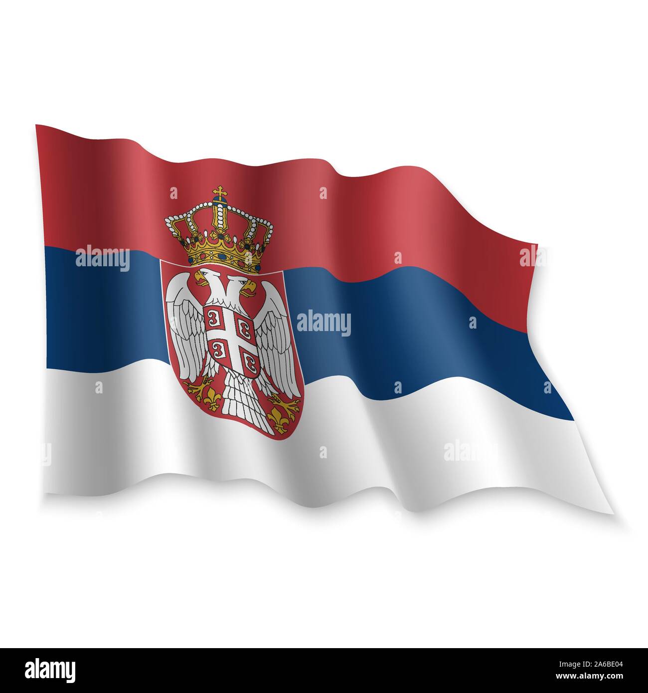 3D Realistic waving Flag of Serbia on white background Stock Vector