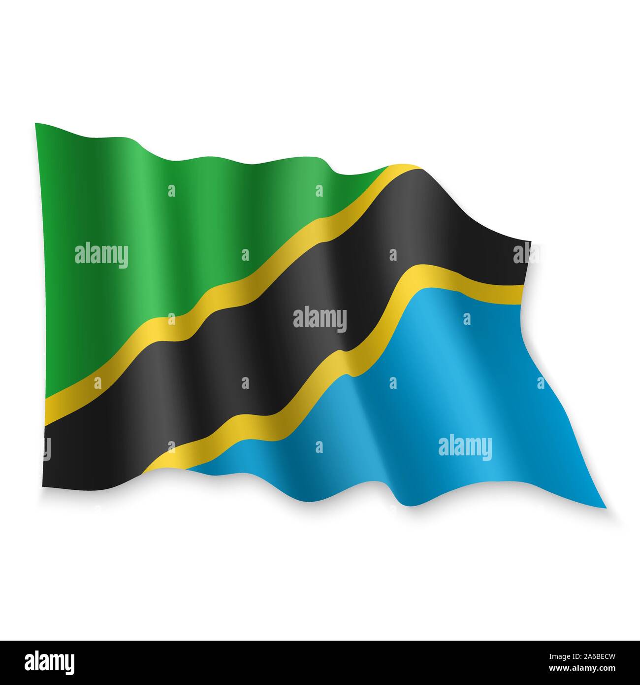 3D Realistic waving Flag of Tanzania on white background Stock Vector ...
