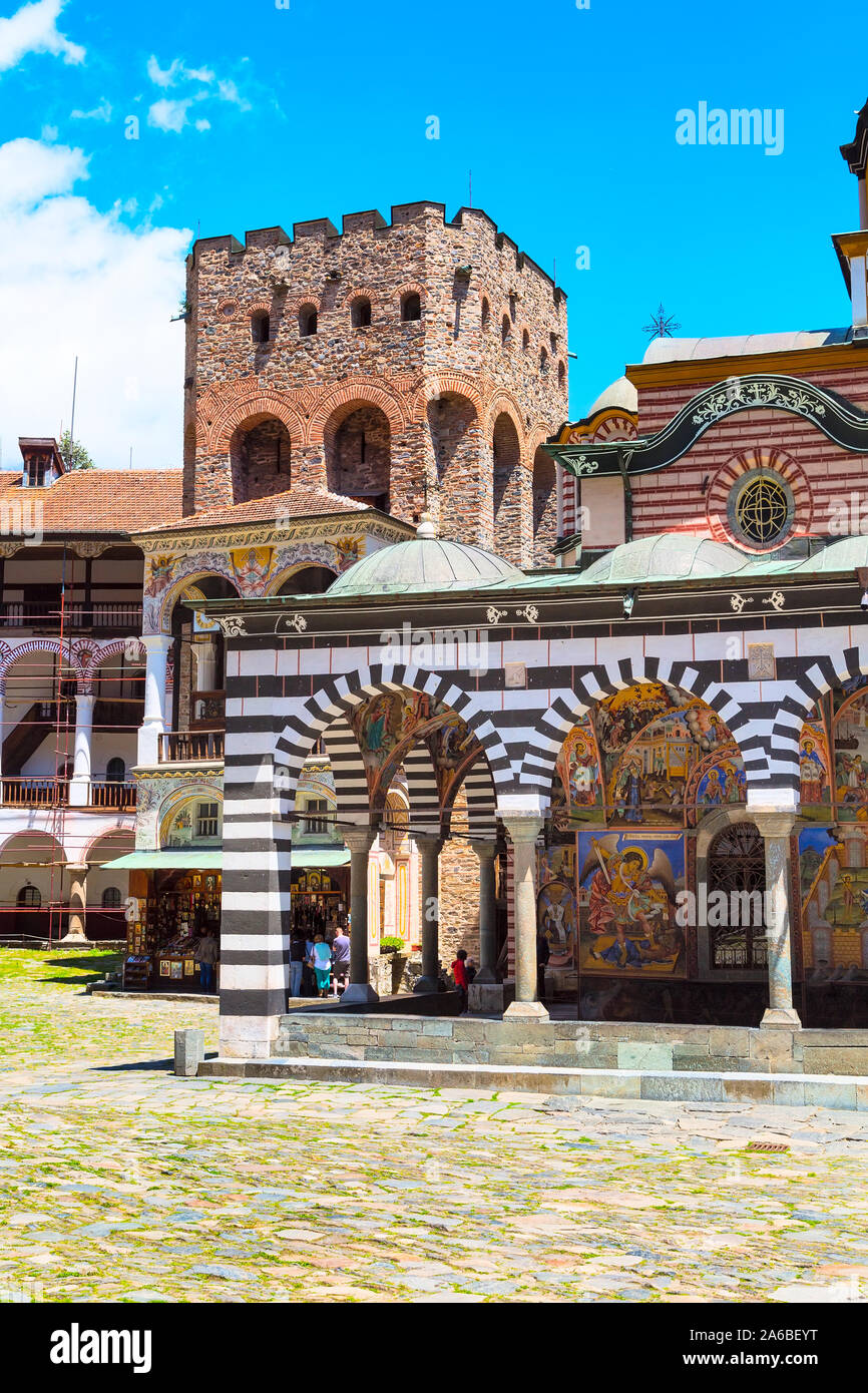 Rila, Bulgaria - June 25, 2015: Church in famous bulgarian landmark Rila Monastery, Bulgaria Stock Photo