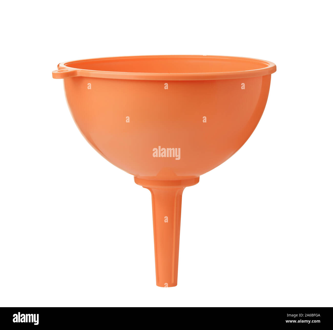 Front view of orange plastic funnel isolated on white Stock Photo
