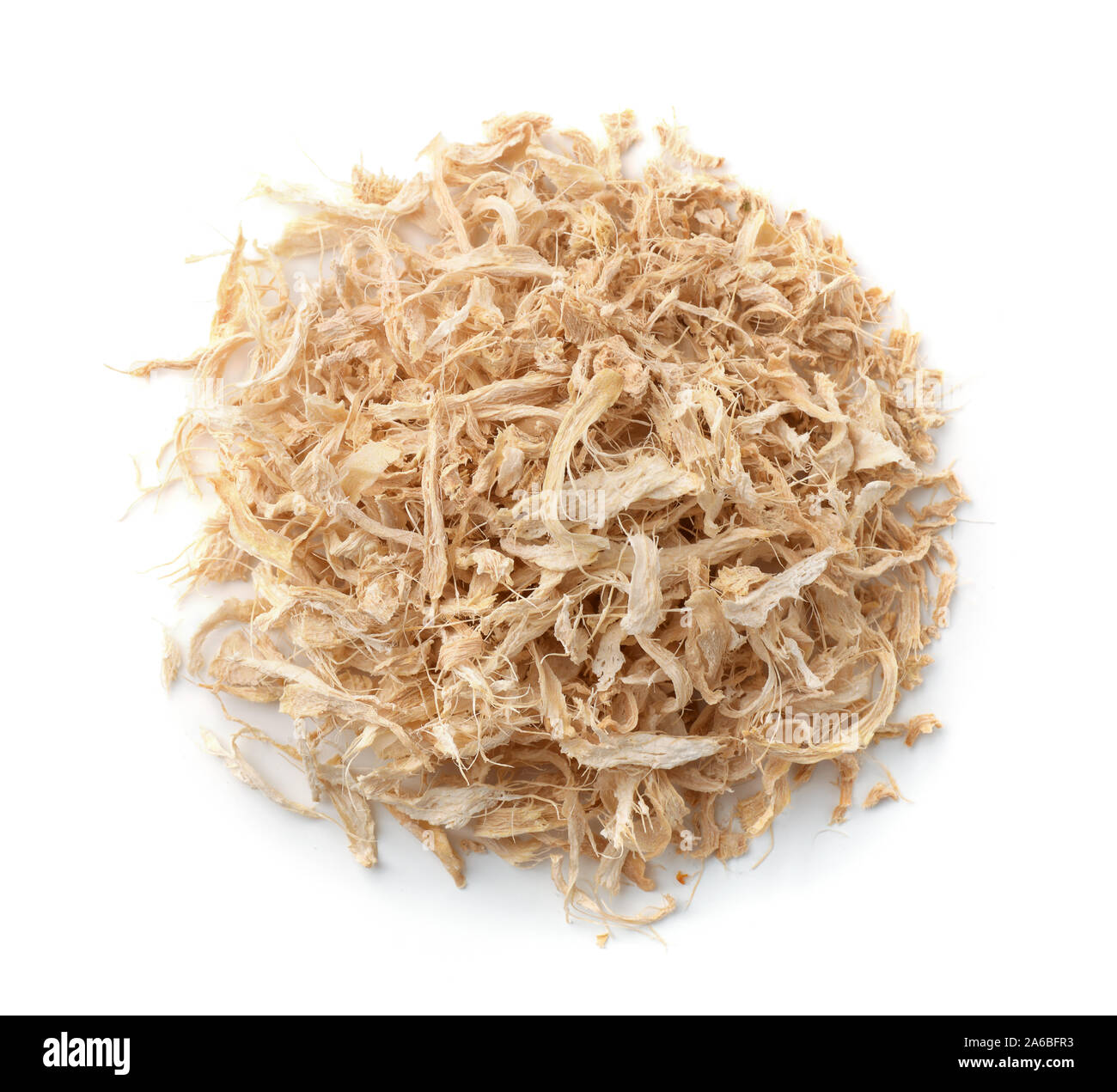 Top view of shredded dried ginger isolated on white Stock Photo